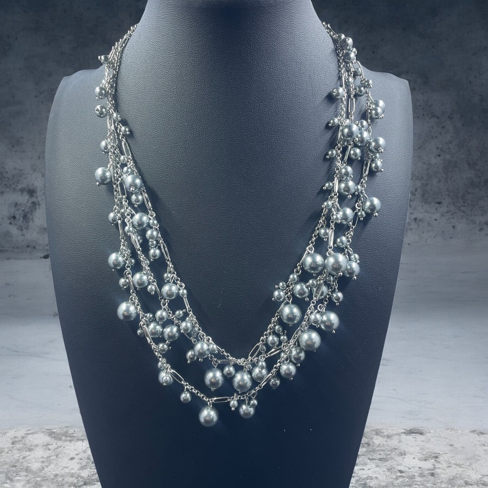 Talbots Silver Multi Strand Pearl Necklace Statement Glam Elegant Evening